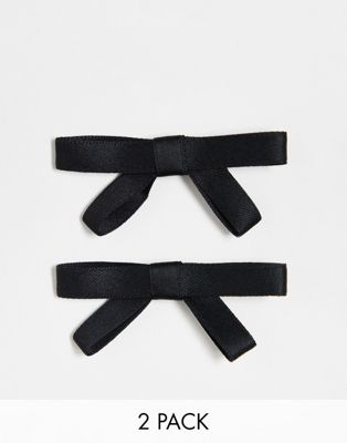 Daisy Street 2 pack satin bow hair clips in black