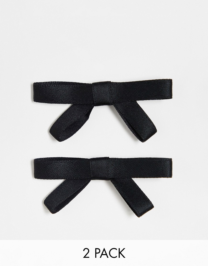 Daisy Street 2 pack satin bow hair clips in black