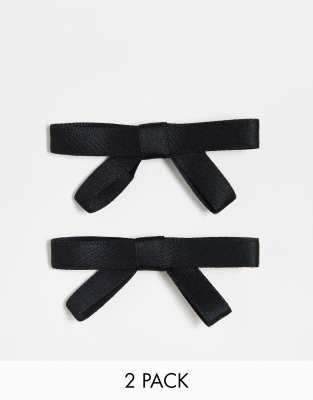  Daisy Street 2 pack satin bow hair clips in black