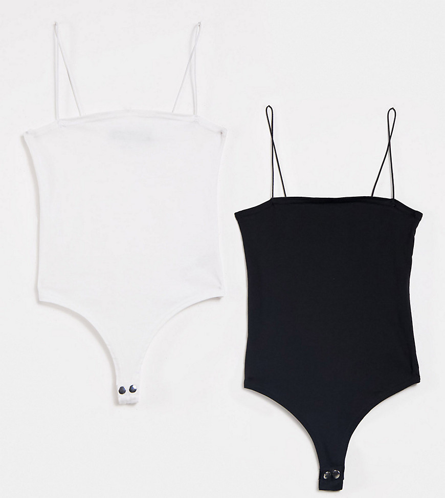 Daisy Street 2 pack square neck bodysuits in black and white-Multi