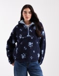 [Daisy Street] Daisy Street 3/4 zip up floral print borg coat in navy ditsy-Multi 14 Navy ditsy