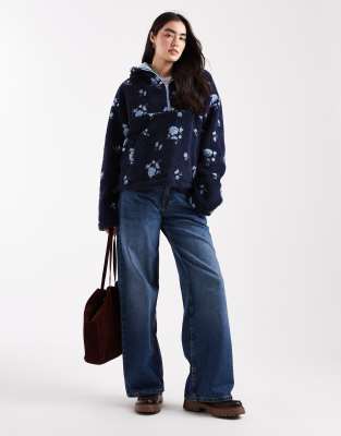 Daisy Street 3/4 Zip Up Teddy Coat In Blue