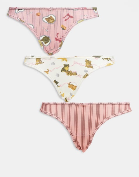 Daisy Street 3 pack briefs in pink cat graphic - view 1