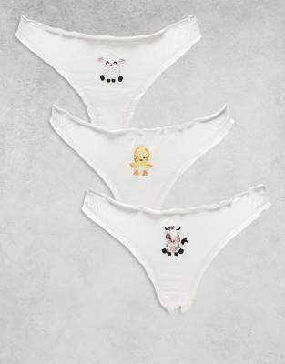 Daisy Street 3 pack cute animal graphic briefs in white - view 1