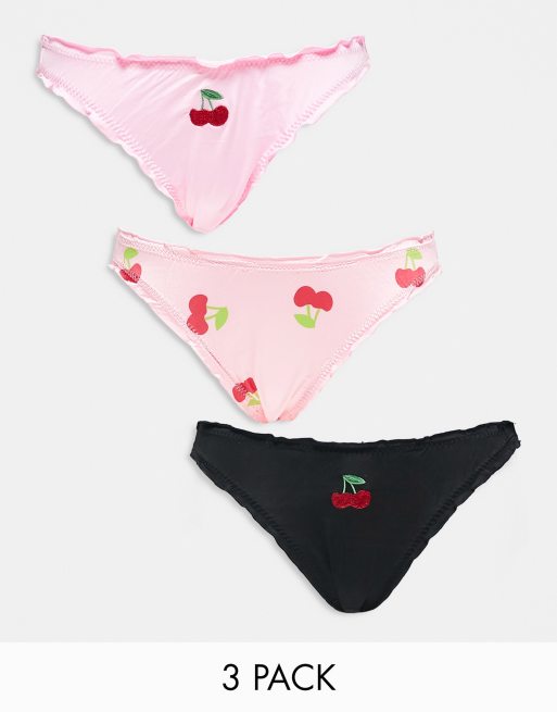 New Look 3 pack 'amour' mixed print bikini briefs