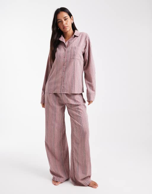 Daisy Street 3-piece pajama set with eye mask in pink/black check, 2 of 4