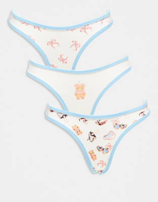 Daisy Street - 3er-Pack Slips mit Bären- und Schleifenprint-Bunt