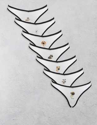 Daisy Street - 7er-Pack Slips in Weiß mit Hundemotiv und Wochentagen