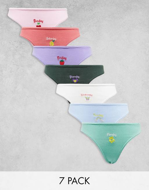 Daisy Street – 7er-Pack Slips mit hohem Beinausschnitt und Wochentag-Stickerei