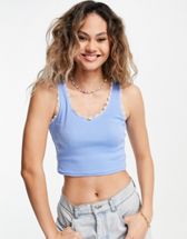 COLLUSION Hawaiian print ring front halter top in blue - part of a