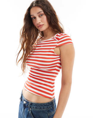 Daisy Street 90s fitted baby tee in red and white stripe