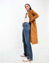 Violet Romance vinyl jacket with faux fur trims in brown | ASOS