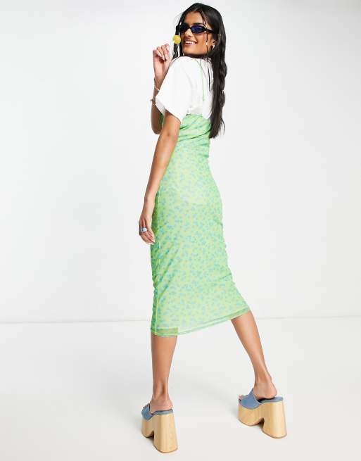 Daisy Street 90s midi cami dress with bust detail in green floral mesh