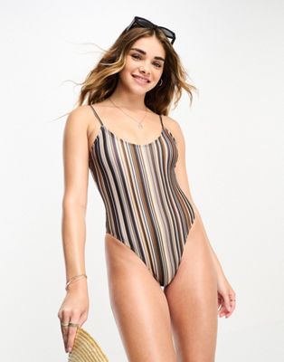 Daisy Street 90s swimsuit in brown stripe - ASOS Price Checker