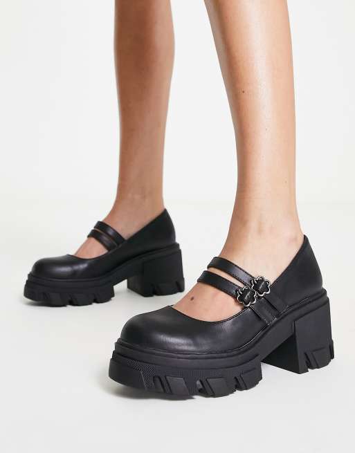 Daisy Street – Absatzschuhe in Schwarz mit Blumendetail 