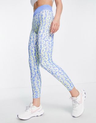 Daisy Street Active All-over Logo Leggings In Blue And Yellow-multi