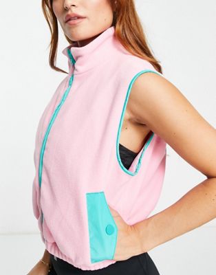 Daisy Street Active contrast pocket fleece gilet in pink