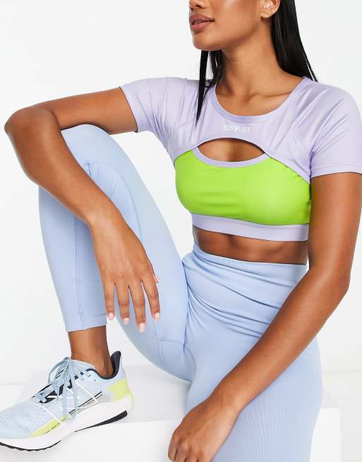 Daisy Street - Active - Crop top met uitsnijding in lila en groen 