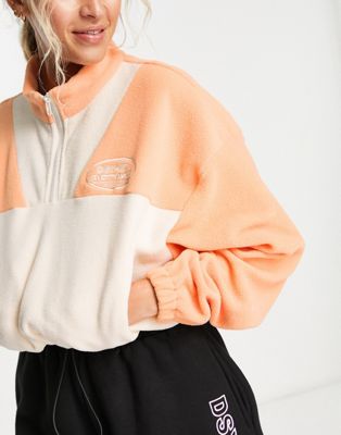 Daisy Street Active Distorted Geo 1/4 zip long sleeve cropped sweatshirt in orange