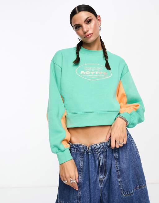 Green best sale cropped sweatshirt