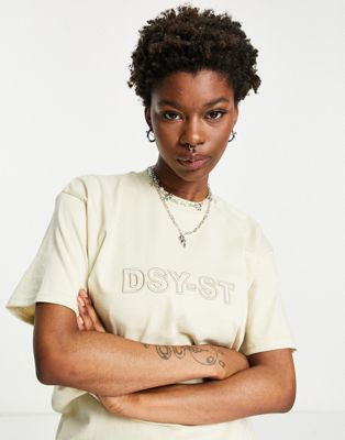 Daisy Street Active embroidered logo boyfriend t-shirt in beige
