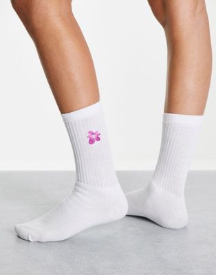 Daisy Street Active flower motif socks in white