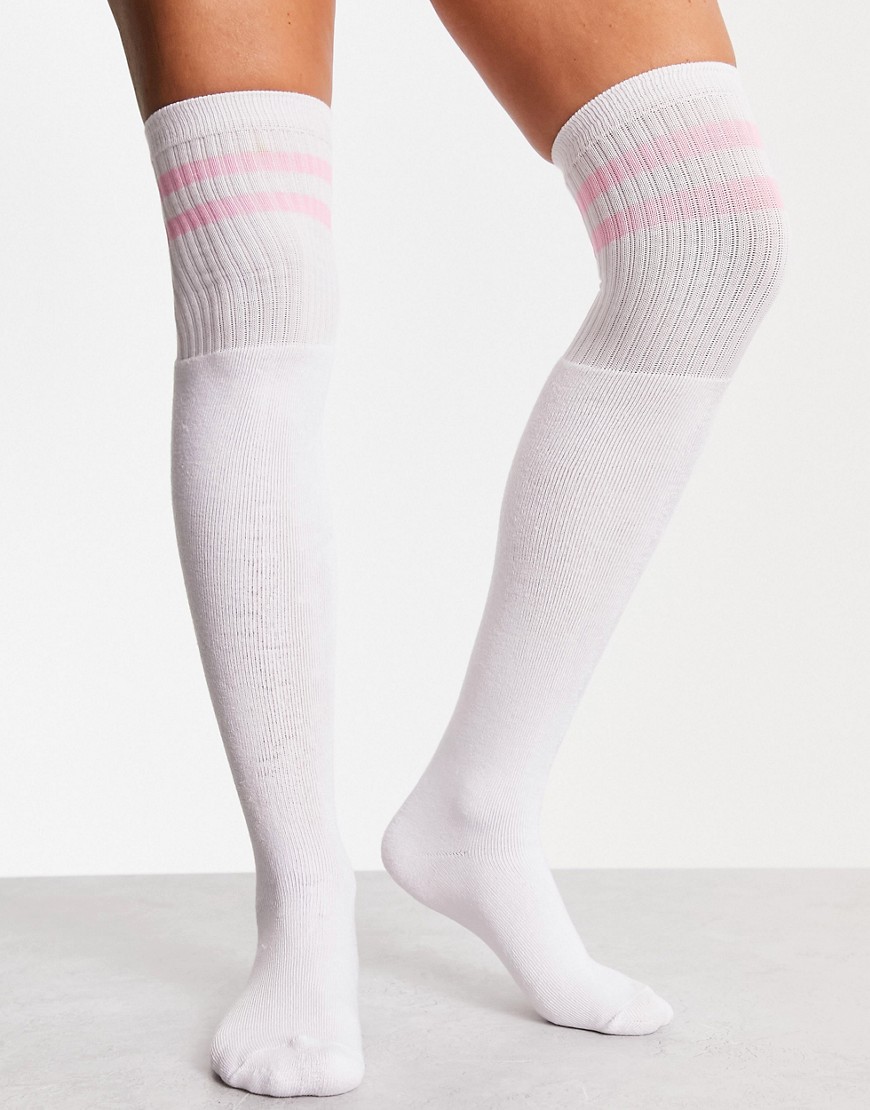 Daisy Street Active knee length socks in white and pink