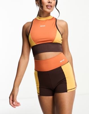 Daisy Street Active - Landscape - Leggings-Shorts in Orange mit hohem Bund