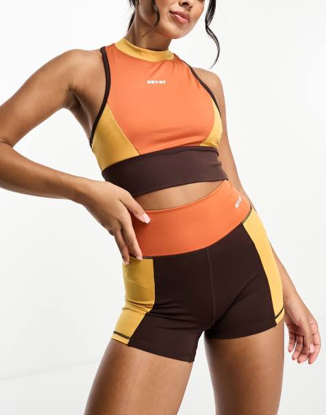 Daisy Street Active Landscape sleeveless crop top in orange - view 1