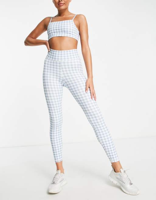 Daisy Street - Active - Legging met hoge taille en gingham ruit in blauw, exclusief bij ASOS