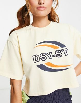 Daisy Street Active logo crop top in off white