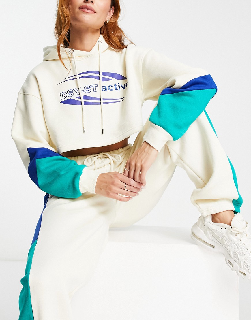 Daisy Street Active logo cropped hoodie in off white