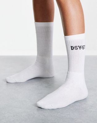 Daisy Street Active logo socks in white