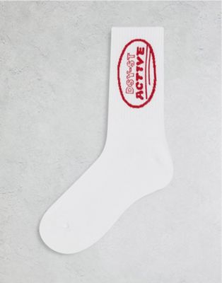 Daisy Street Active logo socks in white