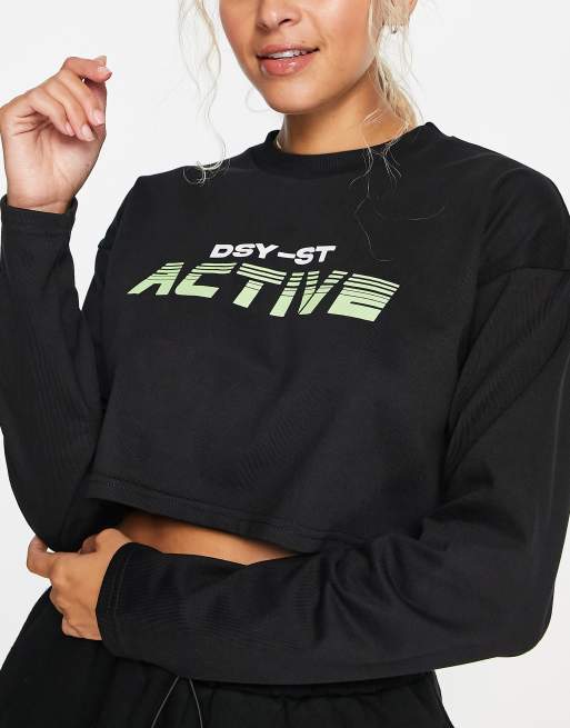 Daisy Street - Active Neon - Crop top met lange mouwen in zwart