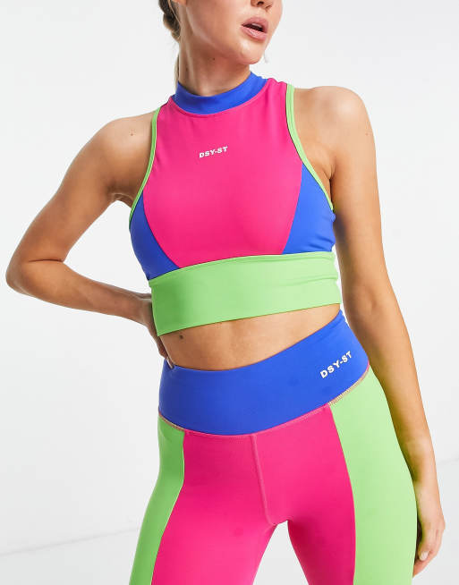 Daisy Street Active Neon sleeveless high neck crop top in pink | ASOS