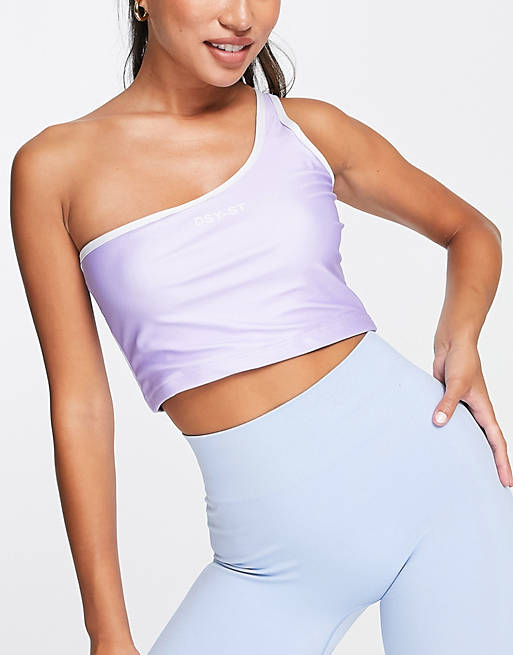 Daisy Street Active one shoulder crop top in lilac 