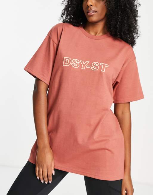 Daisy Street Active oversized embroidered t-shirt in brown 