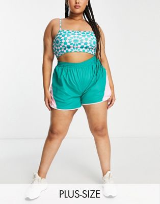 Daisy Street Active Plus side stripe shorts in turquoise