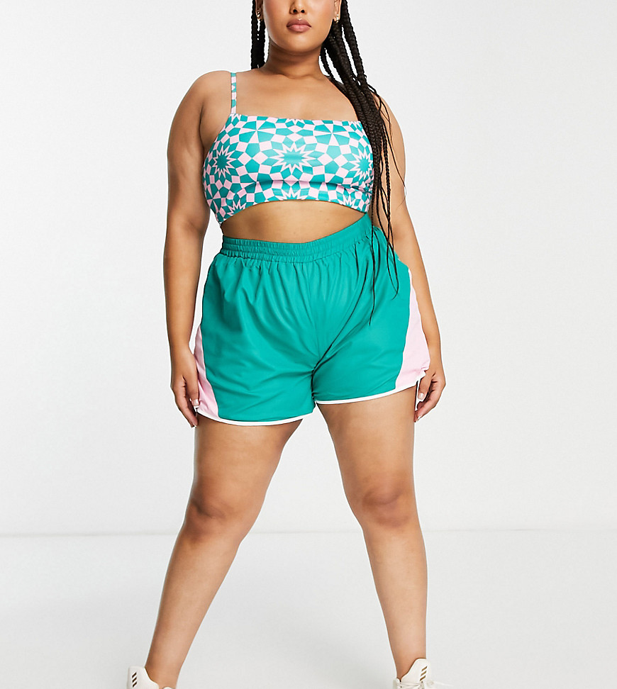 Daisy Street Active Plus side stripe shorts in turquoise-Blue