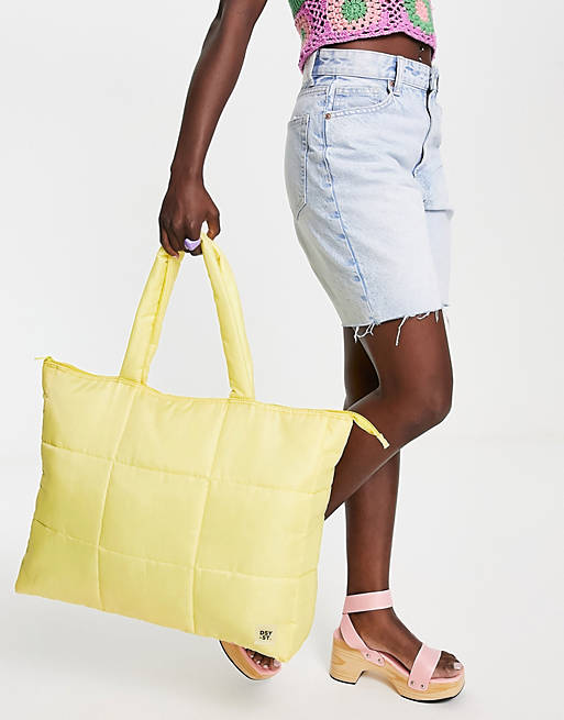 Daisy Street Active quilted tote bag in yellow 