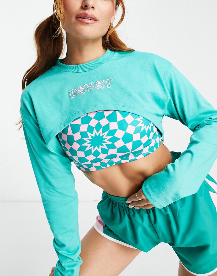 Daisy Street Active shrug long sleeve t-shirt in turquoise-Blue
