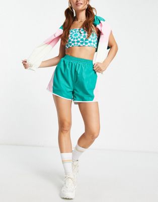 Daisy Street Active side stripe shorts in turquoise