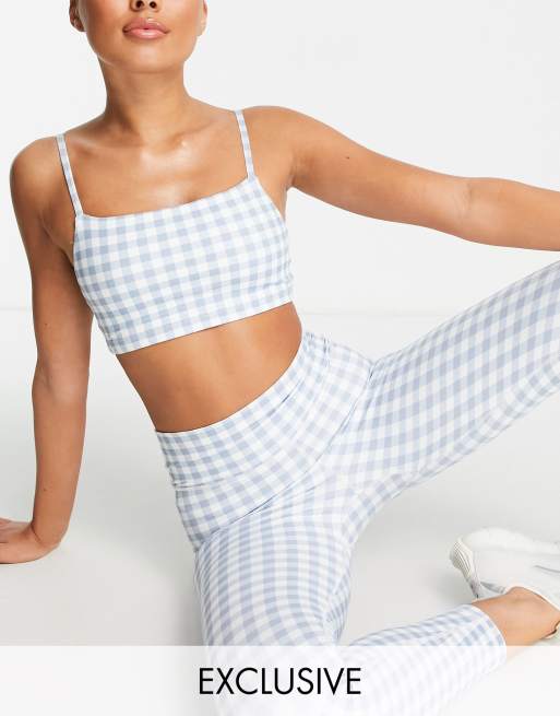 Daisy Street - Active - Sports-BH med tynde stropper og let støtte i blå gingham-tern - Kun hos ASOS