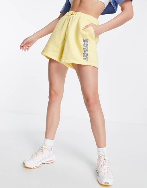 Daisy Street Active trackie shorts in yellow and blue 