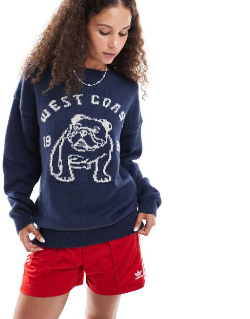Daisy Street - Afslappet og strikket trøje med bulldog-intarsia