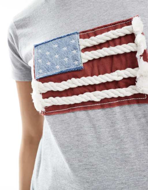 Daisy Street applique flag t-shirt in heather gray, 4 of 4