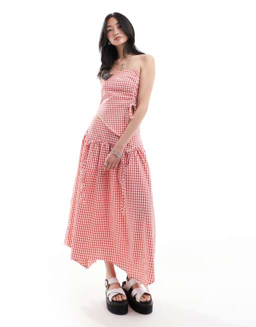 Daisy Street asymmetric co-ord top in red gingham, 2 of 4