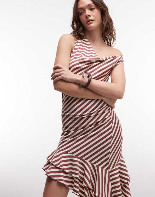 Daisy Street asymmetric cowl neck midi dress in red stripe, 2 of 4