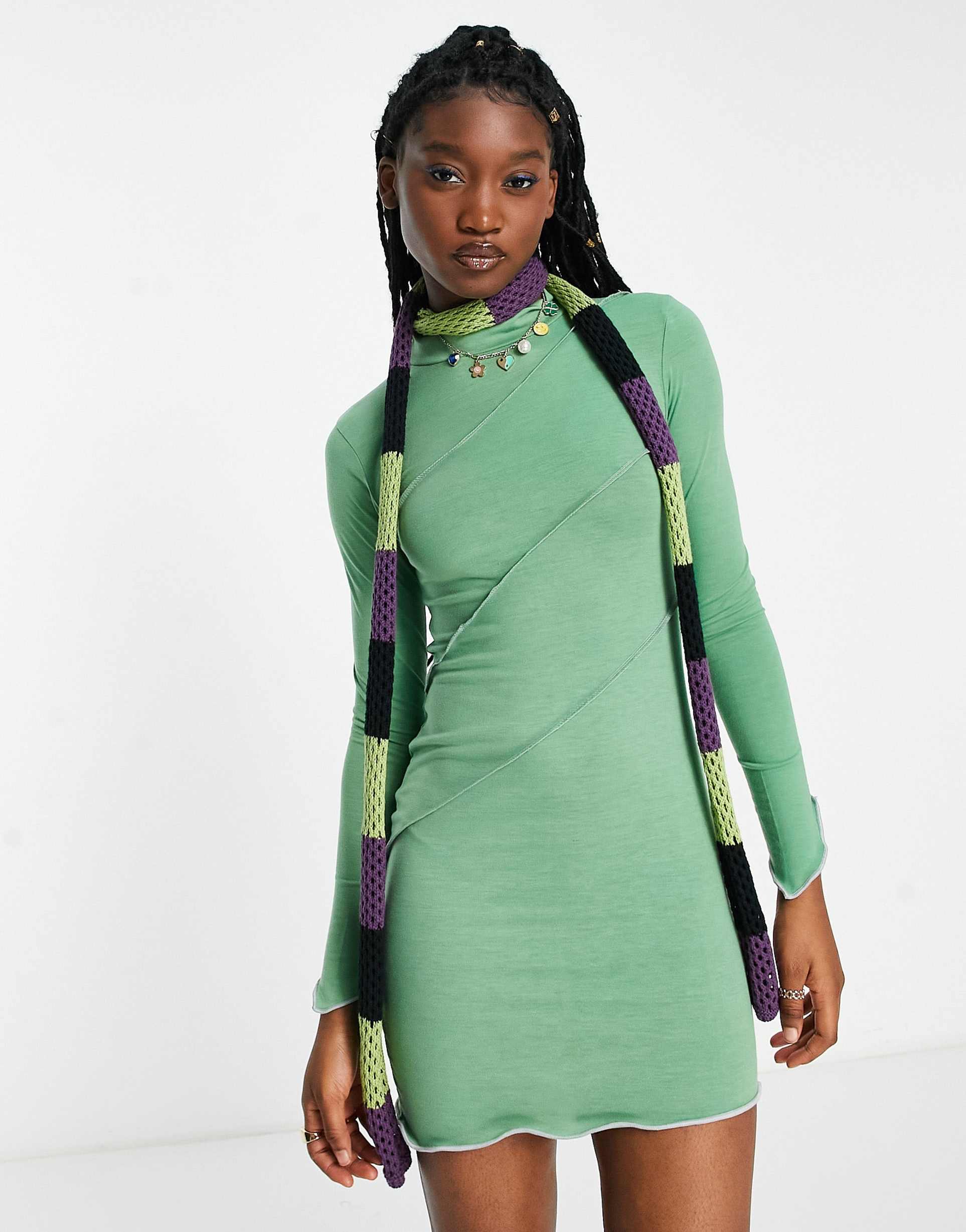 daisy street asymmetric hem mini dress with contrast stitch